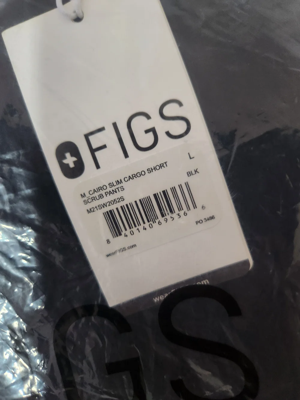 Figs Men's Black Cairo Slim Cargo Short Scrub Pants w/Gray Drawstring
